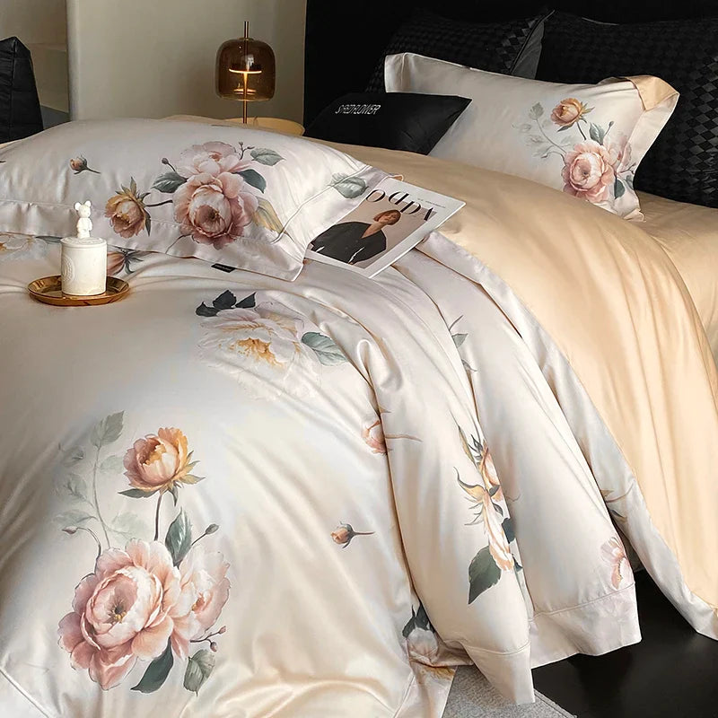 Afralia™ Vintage Rose Flower Print Bedding Set with Egyptian Cotton Luxury and Timeless Elegance