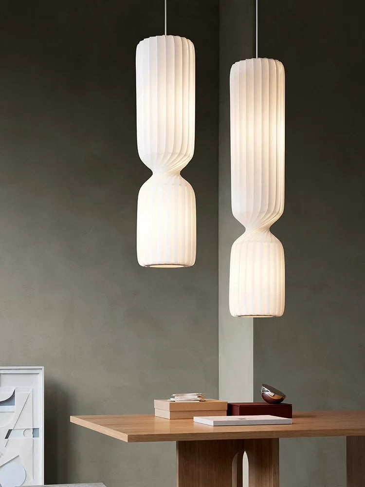 Afralia™ White Fabric Shade LED Pendant Light - Modern Luxury Dining Room Decor