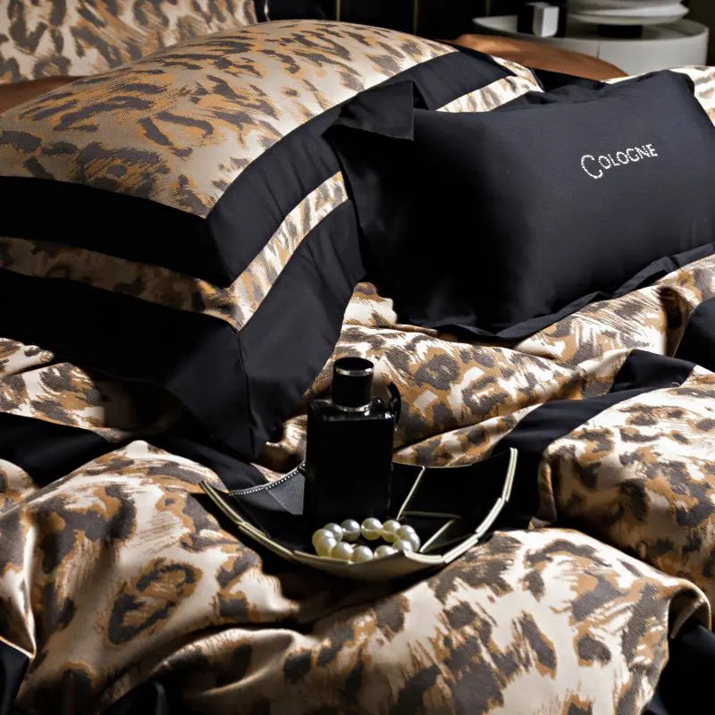 Afralia™ Leopard Jacquard 1000TC Lyocell Cotton Bedding Set: Duvet, Sheet, Pillowcases
