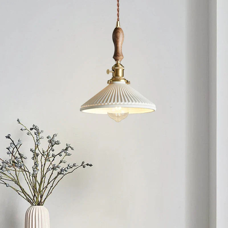 Afralia™ White Ceramic Brass LED Pendant Light - Vintage Japanese Hanglamp