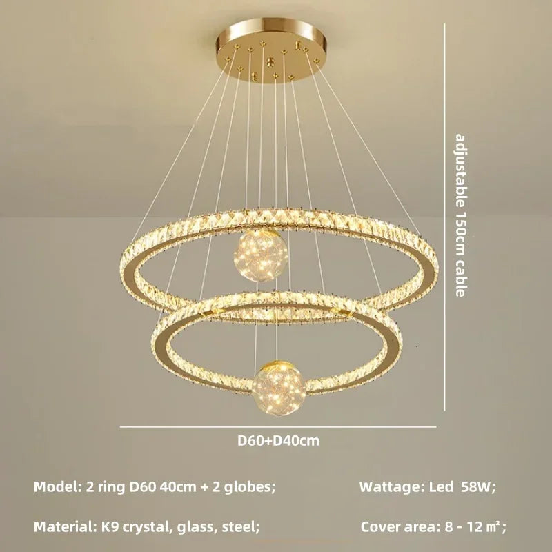 Afralia™ Crystal LED Chandelier: Modern Living Room Pendant Lights, Glass Globe Hanging Lamp