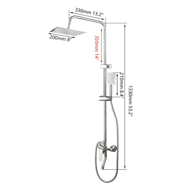 Afralia™ 8-inch Chrome Bathroom Rainfall Shower Set with Adjustable Height and Handheld Faucet