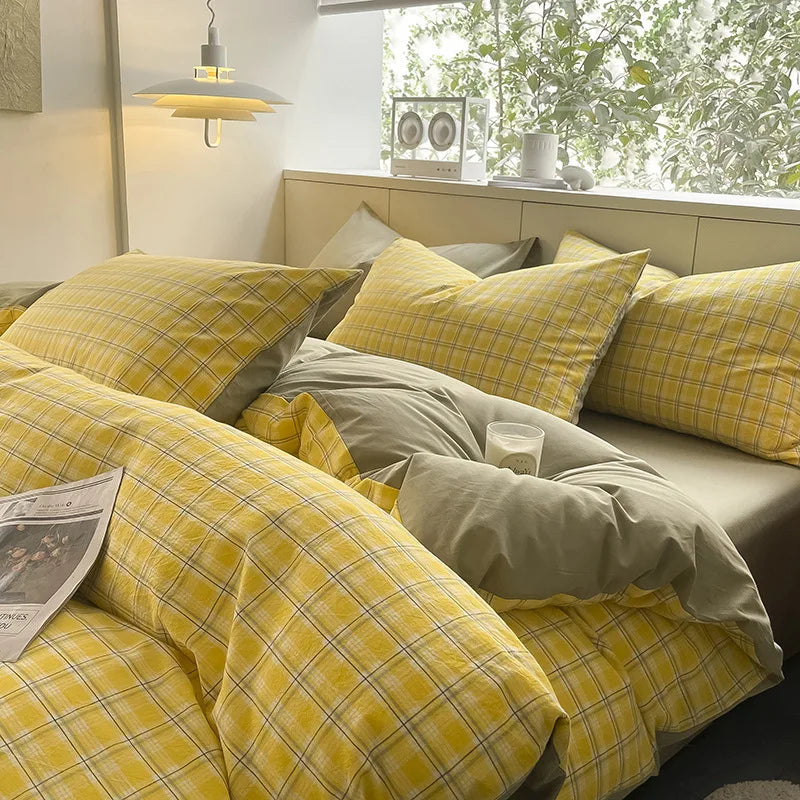 Afralia™ Striped Gird Cotton Bedding Set: Skin-Friendly & Non-Fading for All Seasons