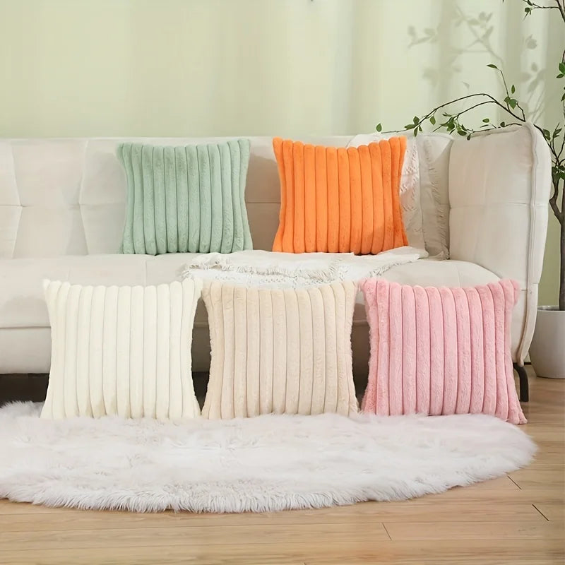 Afralia™ Striped Faux Fur Throw Pillow Cover for Living Room and Bedroom