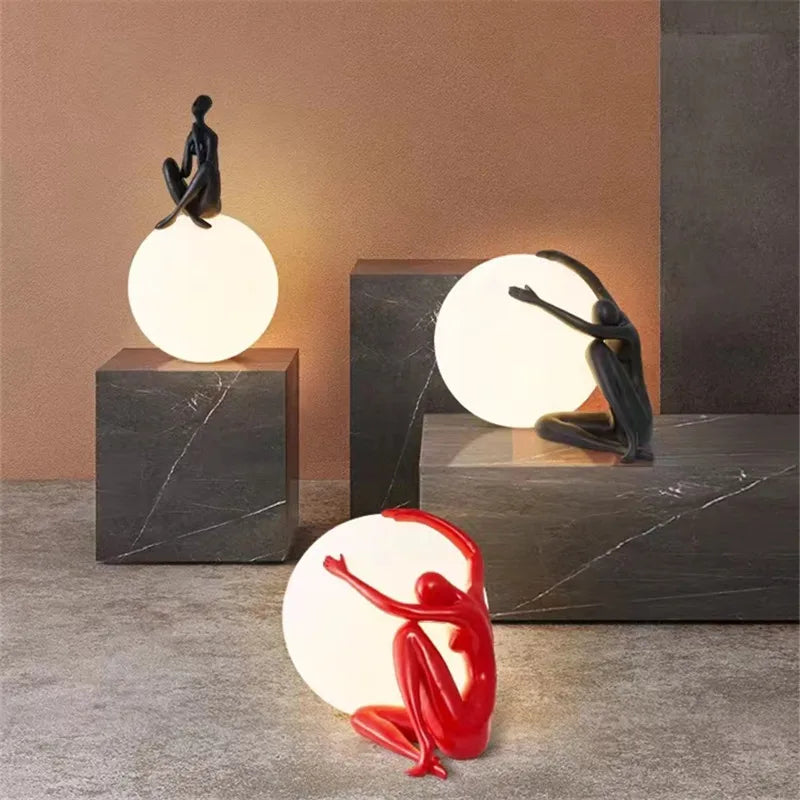 Afralia™ Ball Holding Character Resins Lamp for Living Room Bedroom