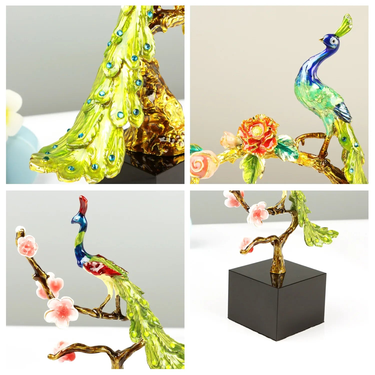Afralia™ Peacock Enamel Home Decoration Set for Living Room, TV Cabinet, and Wine Cabinet