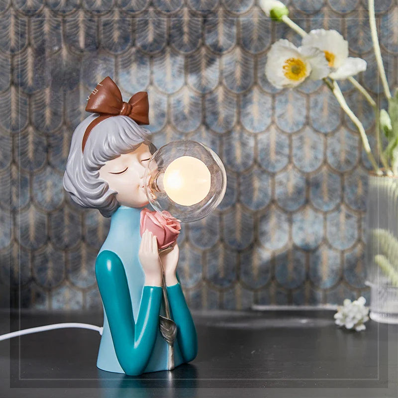 Afralia™ Nordic Bubble Girl Resin Statue Decoration Night Light, Perfect for Living Room or Bedroom