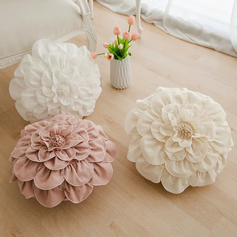 Afralia™ 3D Flowers Pillows - White Petal Cushions for Home Decor in 50x50cm Size