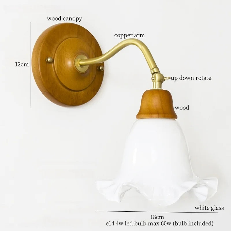 Afralia™ White Glass LED Wall Sconce - French Vintage Copper Applique Murale