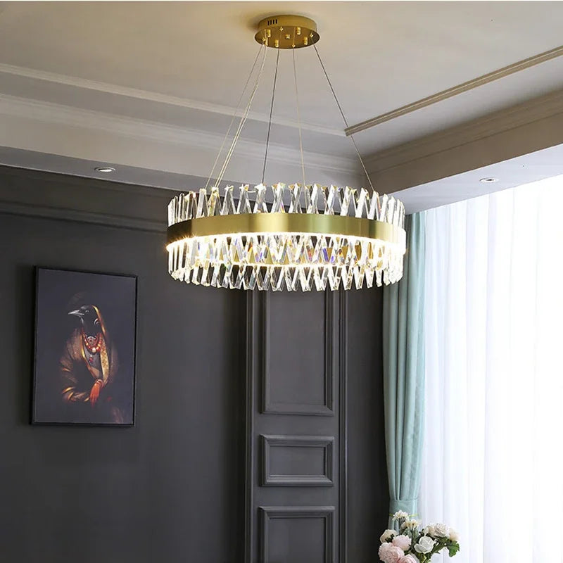 Afralia™ Gold Crystal Chandelier LED Light for Dining and Living Room