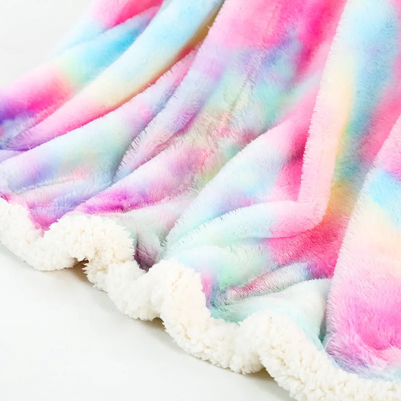Afralia™ Rainbow Faux Fur Throw Cozy Blanket -Soft Plush All Seasons Sofa Cover