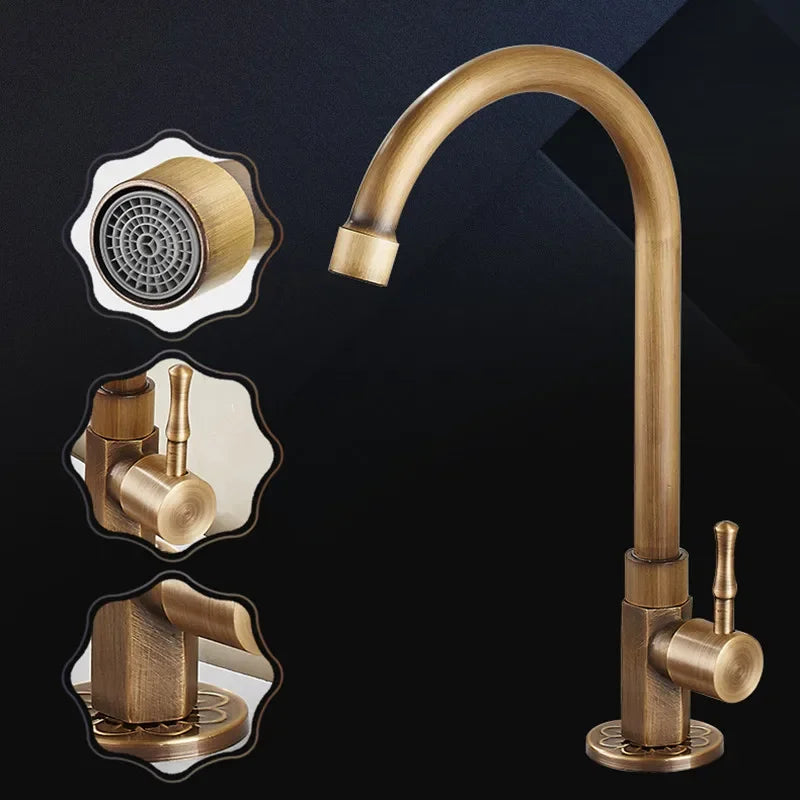 Afralia™ Brass Classic Cold Water Kitchen Faucet, Single Lever Gooseneck Tap, Bronze Brushed Finish