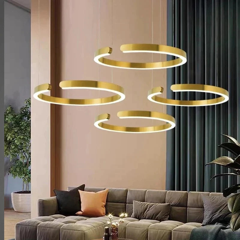 Afralia™ LED Circle Rings Chandelier: Modern Indoor Decor Pendant Light for Living Dining Hall Lobby