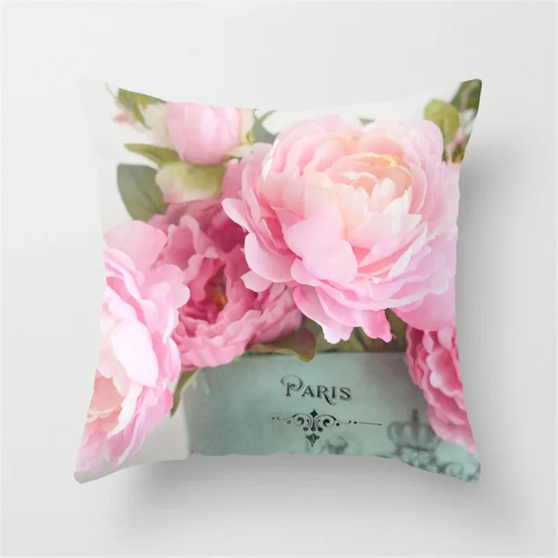 Afralia™ Pink Rose Flower Cushion Cover for Sofa - Romantic Floral Home Decor Pillow Cover