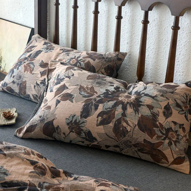 Afralia™ 100% Cotton Double-Layer Floral Jacquard Duvet Cover Set