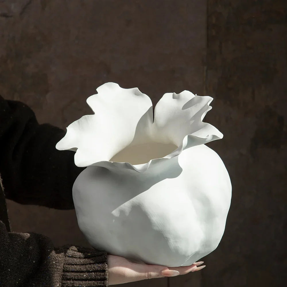 Afralia™ White Ceramic Prone Position Irregularity Flower Vase