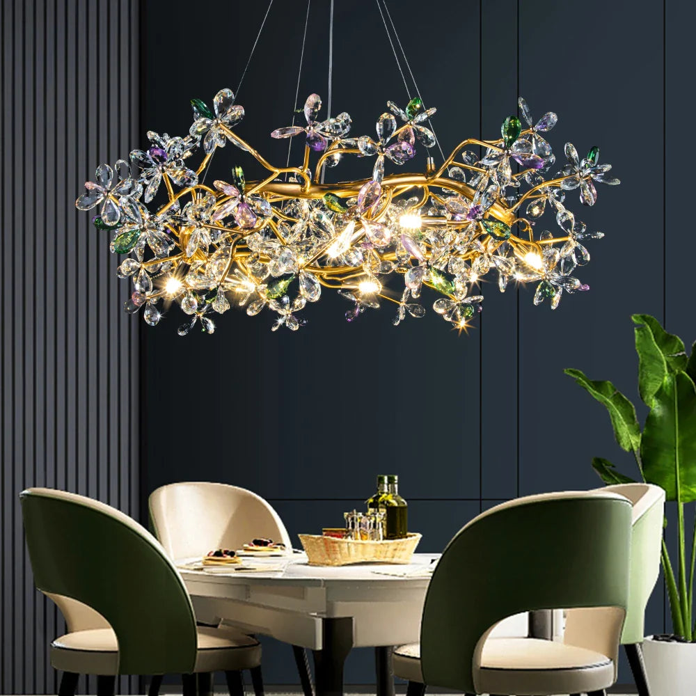 Afralia™ Crystal Flowers Chandelier Gold LED Tree Branch Luxury Chandelier