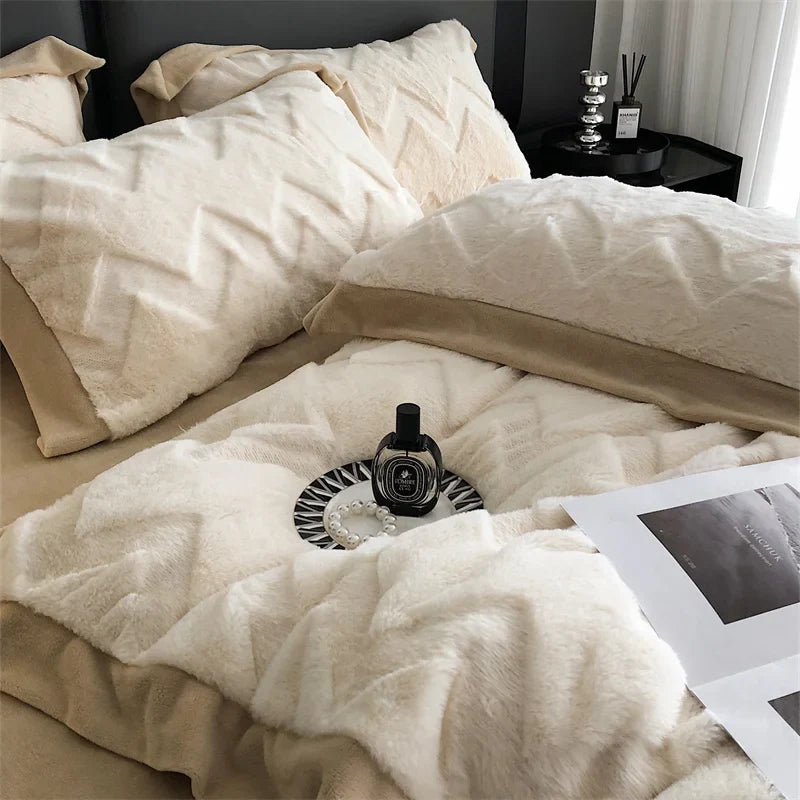 Afralia™ Plush Faux Rabbit Fur Velvet Bedding Set: Duvet Cover, Sheet, Pillowcases