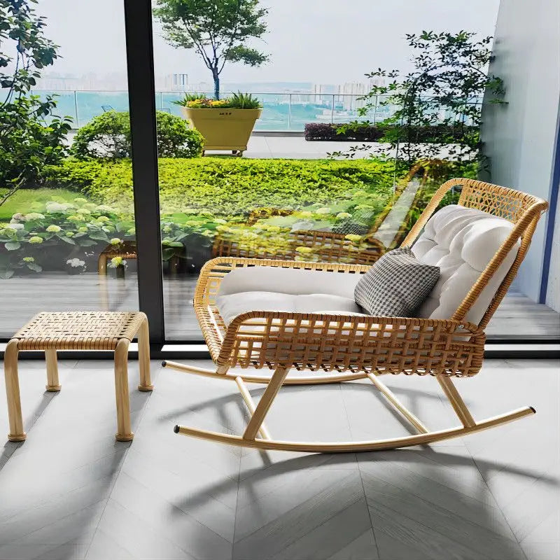 Afralia™ Rattan Rocking Chair: Comfortable Balcony Sofa for Carefree Living