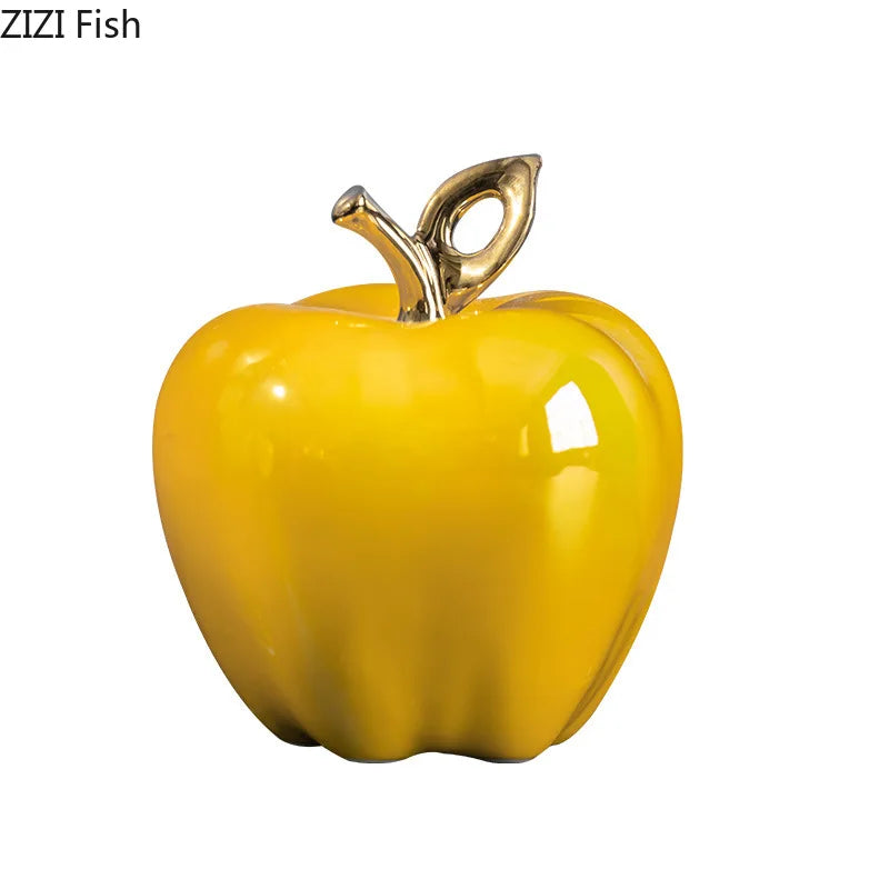 Afralia™ Golden Ceramic Apple Sculpture Desk Decoration Ornaments Crafts Room Decor