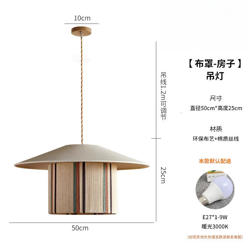 Afralia™ Wabi-sabi Cotton Wood Pendant Light LED E27 Retro Hemp Rope Hanging Lamp