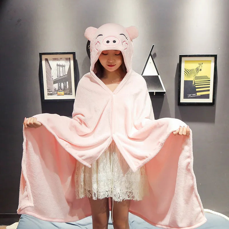 Afralia™ Cozy Cartoon Hooded Cape Blanket for Winter Nap, Office, and Home Office Warmth