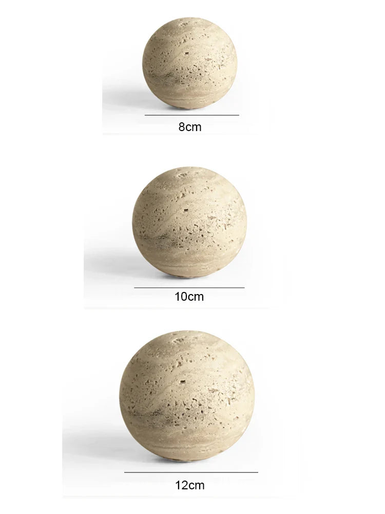 Afralia™ Marble Stone Ball Decor Table Shelf Vintage Travertine Sphere Sculpture