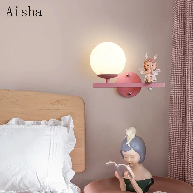 Afralia™ Children's Room Bedside Lamp: Creative Cartoon Eye Protection Led Wall Art Sconce