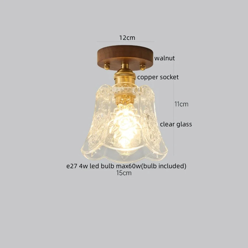 Afralia™ Glass LED Ceiling Lamp Copper Walnut Modern Living Room Lighting Fixtures