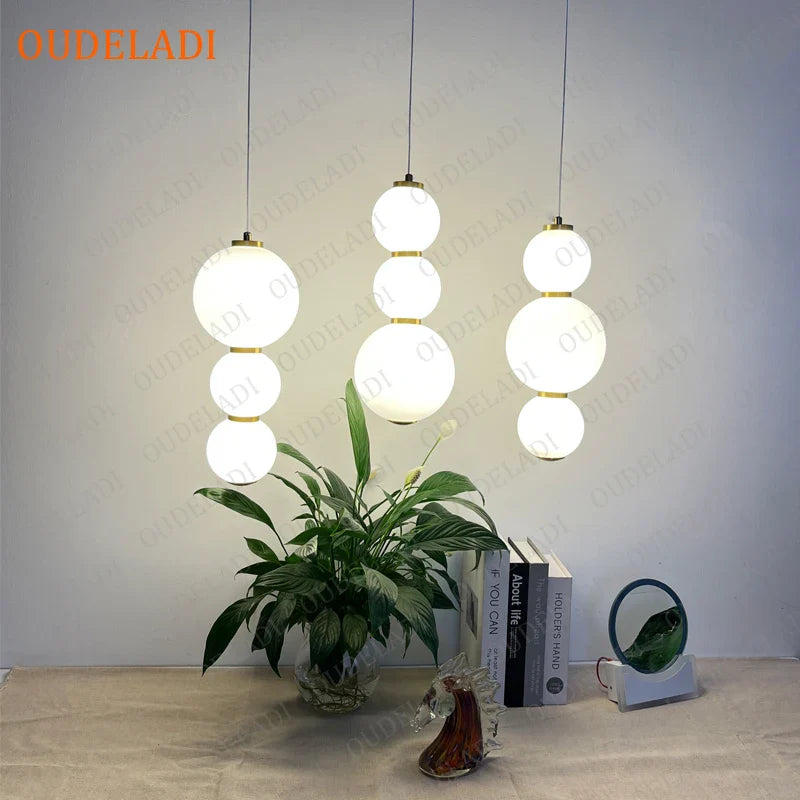 Afralia™ White Glass Ball Pendant Light: Kitchen Bubble Hanging Lamp for Decor, Living Room, Restaurant, Bar