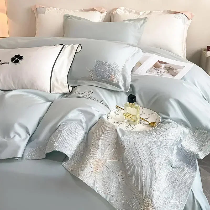 Afralia™ Embroidered Cotton Bedding Set: Luxury Hepburn Style Duvet Cover 220x240, Skin Friendly