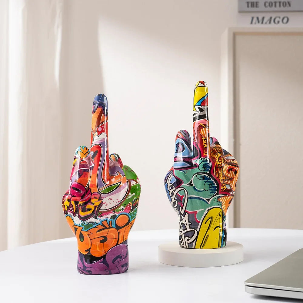 Afralia™ Middle Finger Hand Gesture Figurine Home Decor Sculpture Shelf Modern Art