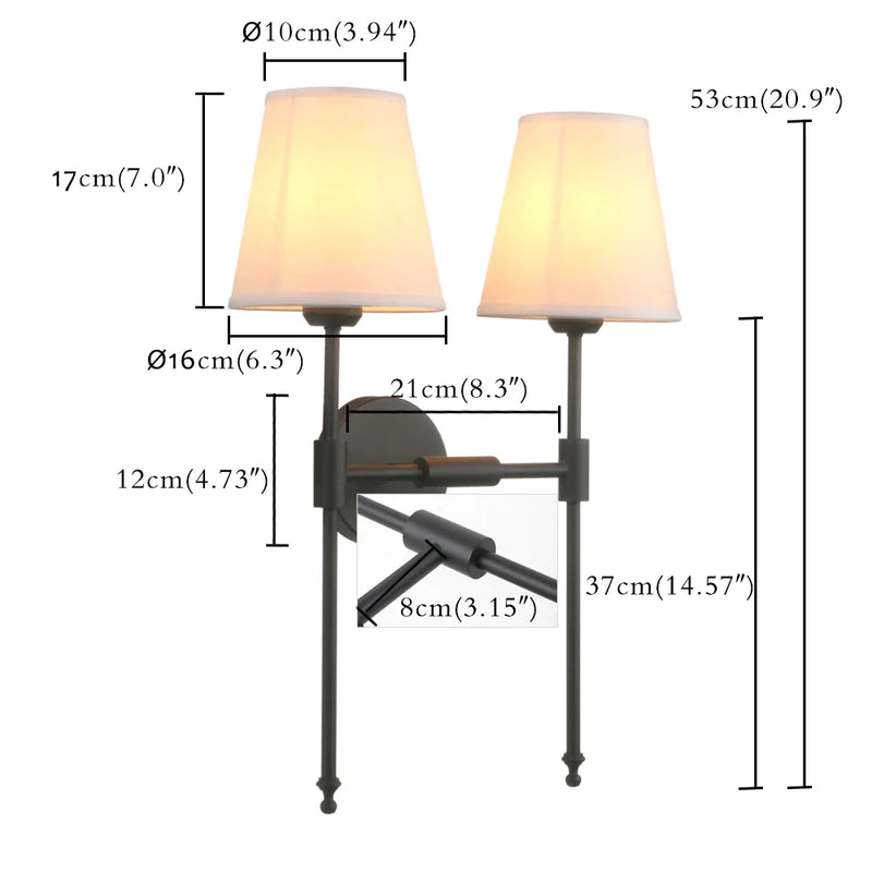 Afralia™ Rustic Double Sconce Wall Light with Flared White Shade