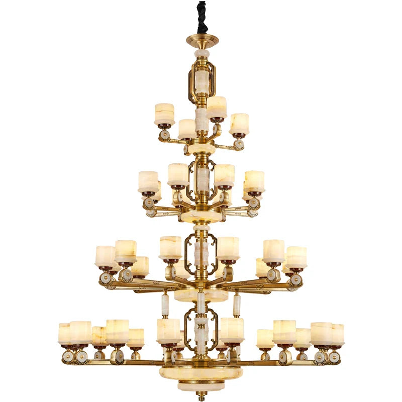 Afralia™ All Copper Jade Chandelier, Modern Chinese Style for Living Room, Bedroom, Dining Room.
