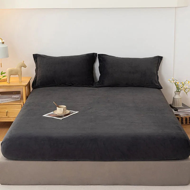 Afralia™ Tafu Velvet Fitted Sheet Coral Fleece Anti-Slip Bed Cover Grid Jacquard