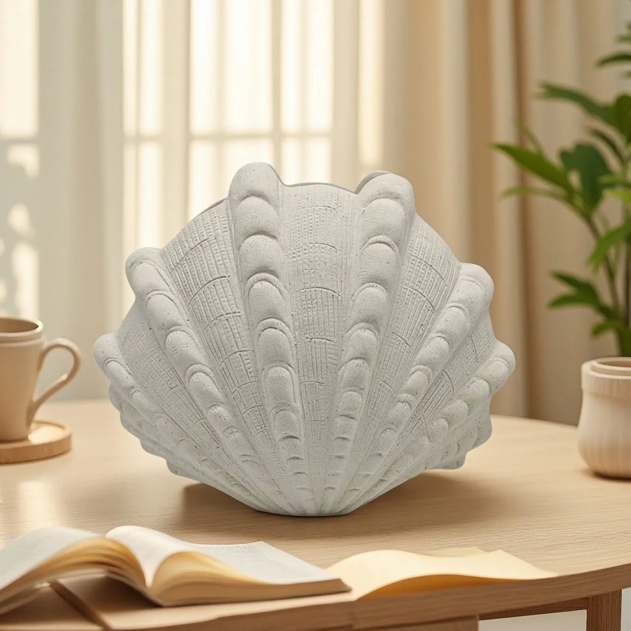 "Afralia™ Ceramic Clam Shell Vase for Home Decor and Terrarium Arrangements"