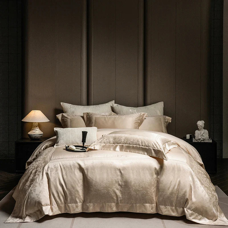 Afralia™ Classic Luxury Brocade Satin Jacquard Cotton Bedding Set with Sheet and Pillowcase