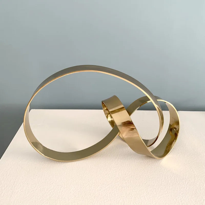 Afralia™ Abstract Knot Golden Tape Metal Sculpture Figurine for Room Decoration