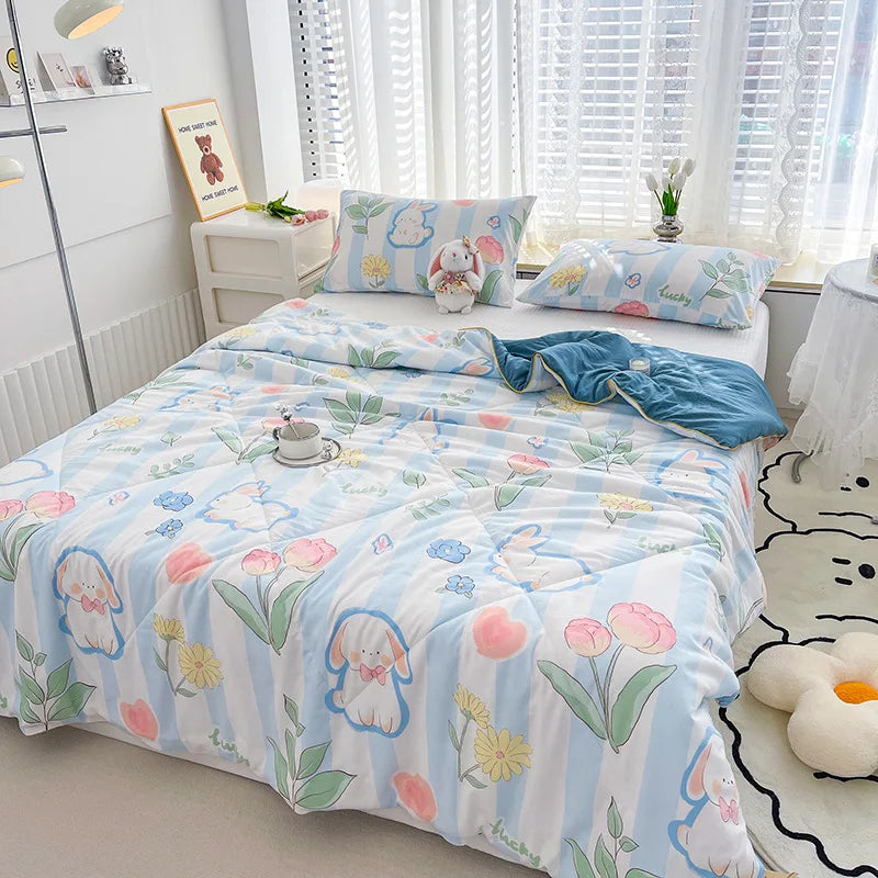 Afralia™ Double Gauze Rabbit Print Quilt: Soft, Breathable, Washable, Light Comforter