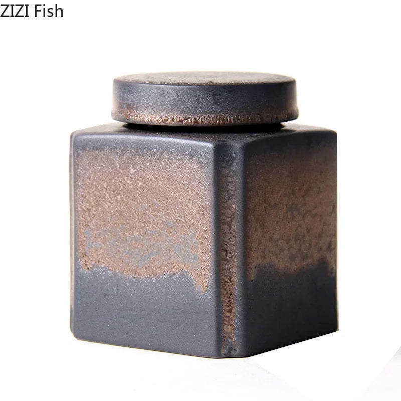 Afralia™ Ceramic Tea Canister | Sealed Coffee Storage Jar | Rough Pottery Tea Caddy
