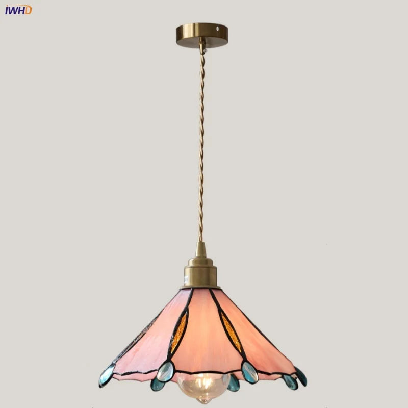 Afralia™ Pink Glass LED Pendant Light Fixture Vintage Style Loft Kitchen Hanging Lamps