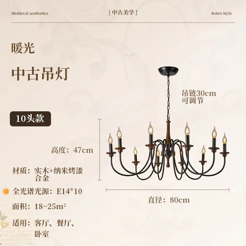 Afralia™ Retro Pendant Light LED Solid Wood Iron Art Decor Hanging Lamp for Home and Cafe
