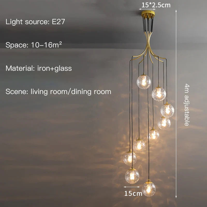 Afralia™ Glass Ball LED Chandelier, Modern Minimalist Loft Villa Staircase Decor