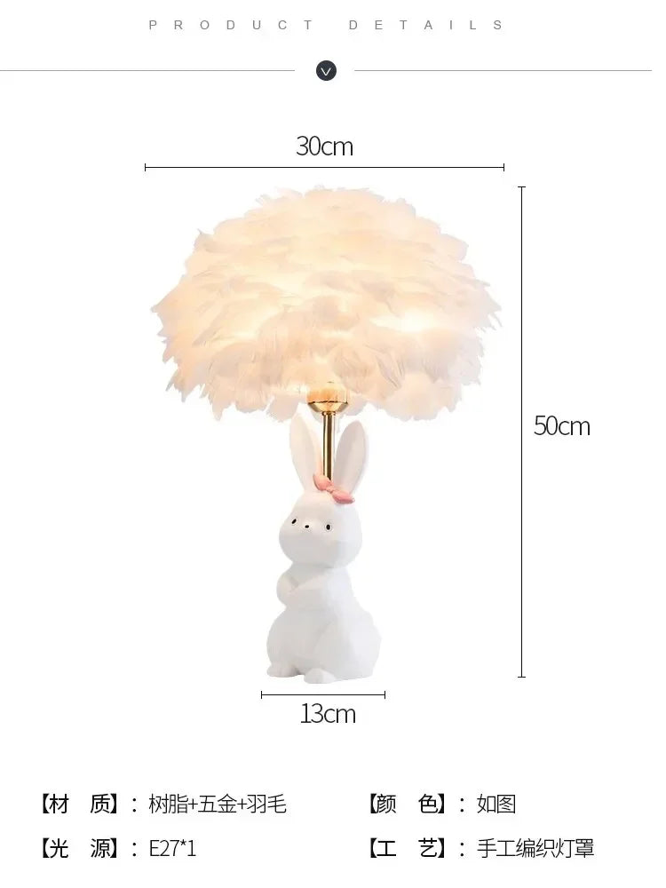 Afralia™ Rabbit Feather Bed Headlight: Cute Girl's Bedroom Desk Atmosphere Light