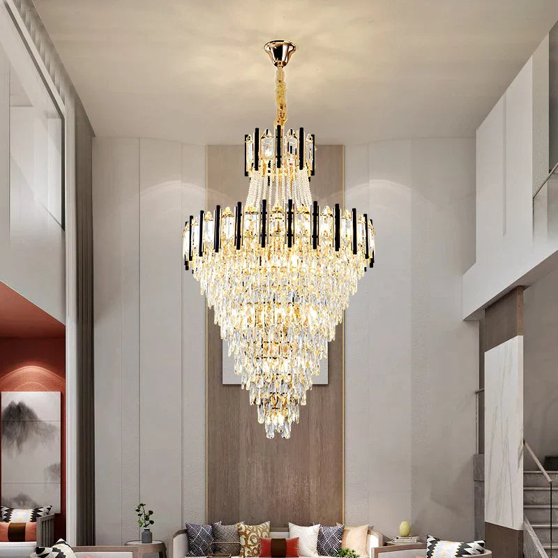 Afralia™ Crystal Chandelier Light: Villa Living Room Luxury Loft Spiral Staircase Long Chandelier