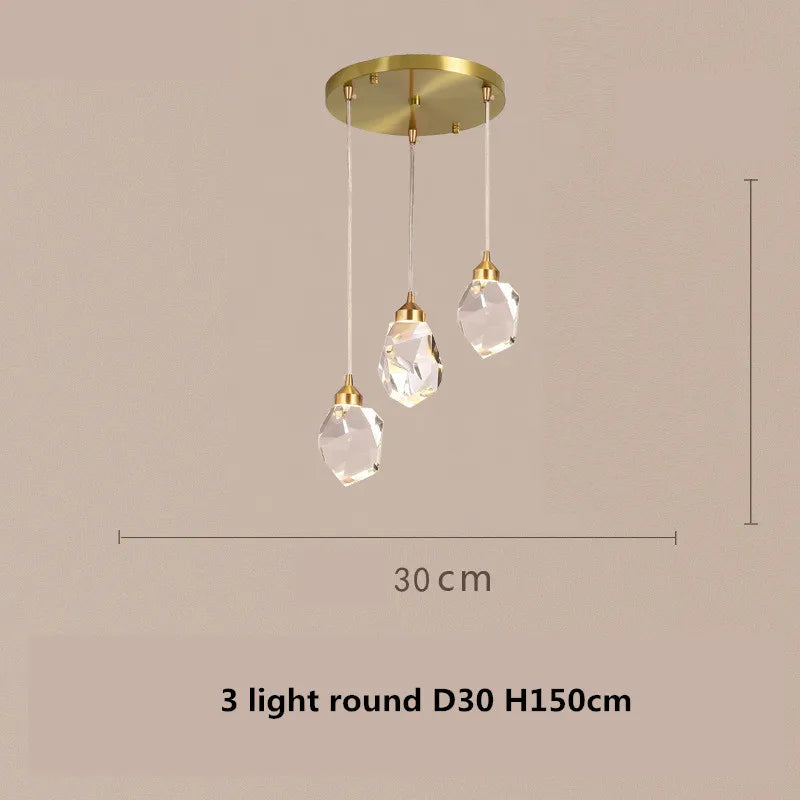 Afralia™ Copper LED 3-Light Dimmable Crystal Chandelier