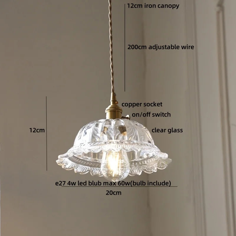 Afralia™ Pink Flower Glass LED Pendant Light Fixture, Modern Nordic Decor
