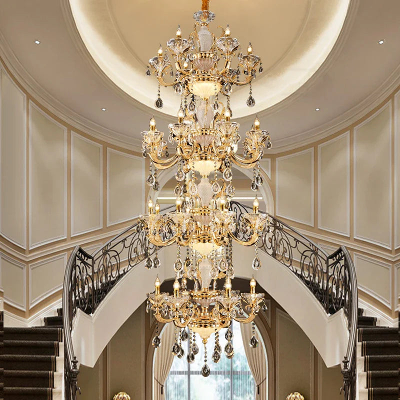 Afralia™ European Crystal Chandelier | Luxe Villa Hall Lighting | Zinc Alloy Middle Floor Lamp