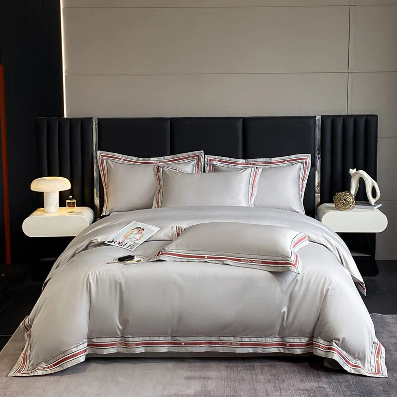 Afralia™ Solid Embroidery Bedding Set - King Queen Ru Size Bed Linens Comforter Cover Set
