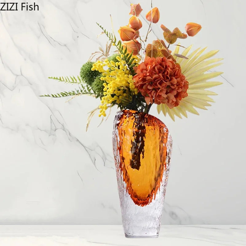 Afralia™ Amber Glass Vase: Table Decor, Flower Arrangement, Hydroponic Plant Pot